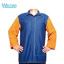 电焊服|WELDAS金黄色皮袖蓝色阻燃布焊服33-3060